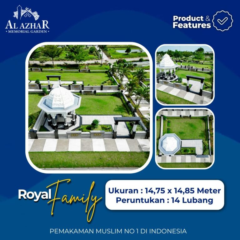 Grafis tipe kavling Royal Family ukuran 14,75 x 14,85 meter dengan 14 lubang, tampak gazebo